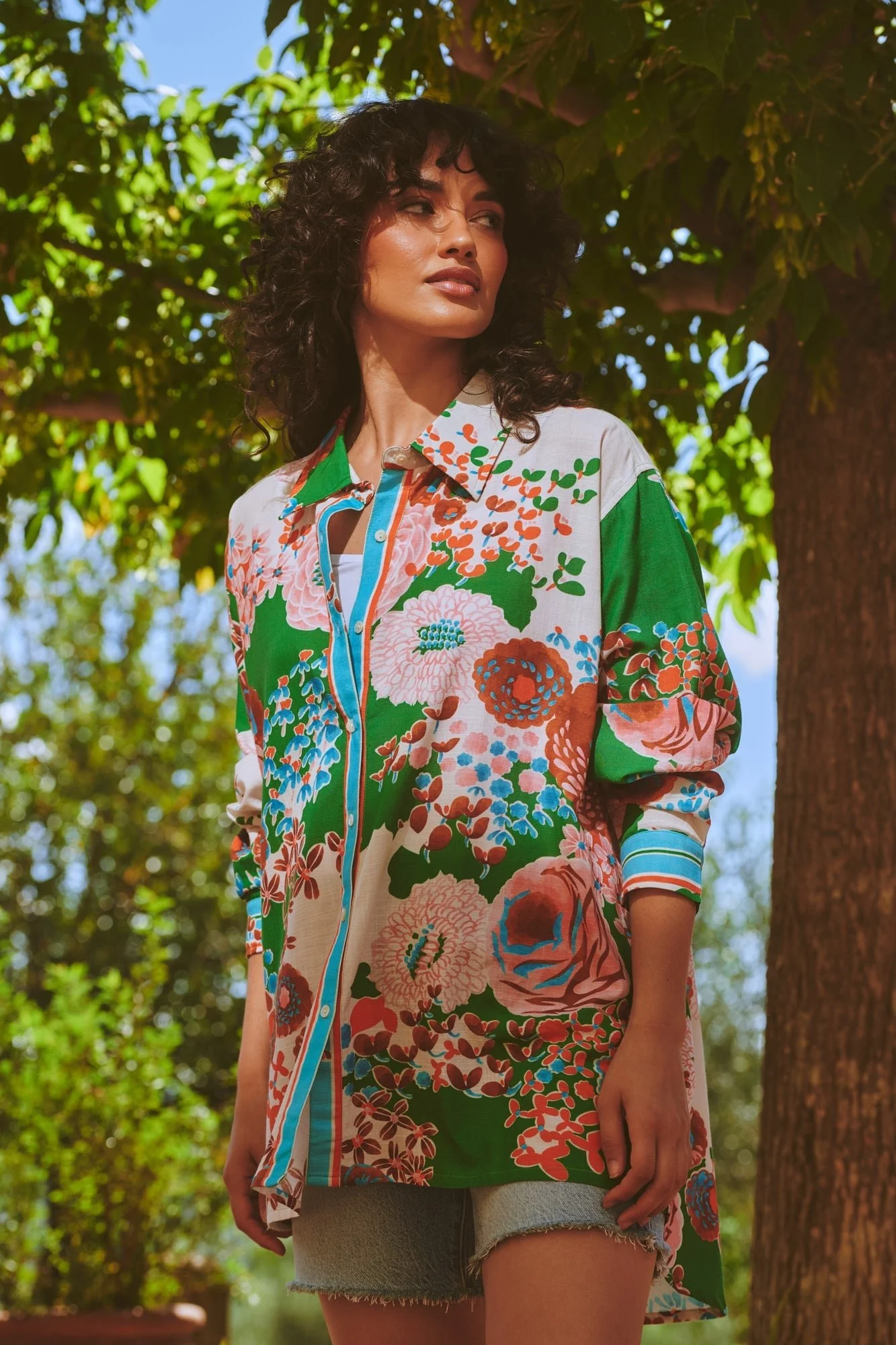 Kitsch Bouquet Green Oversized Shirt - Image 3