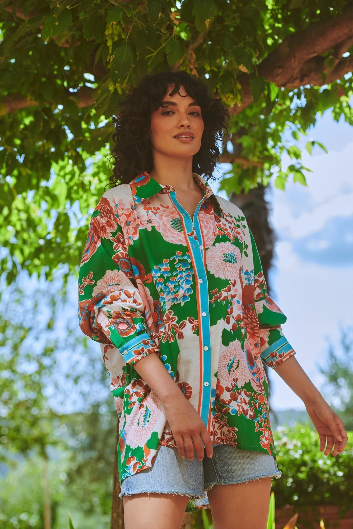 Kitsch Bouquet Green Oversized Shirt - Image 4