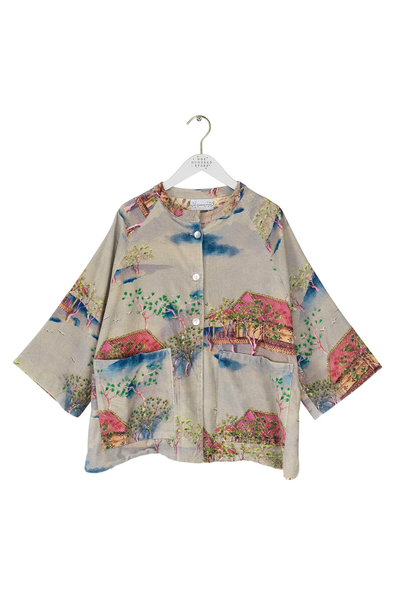 Oriental Landscape Grey Velvet Jacket - Image 3