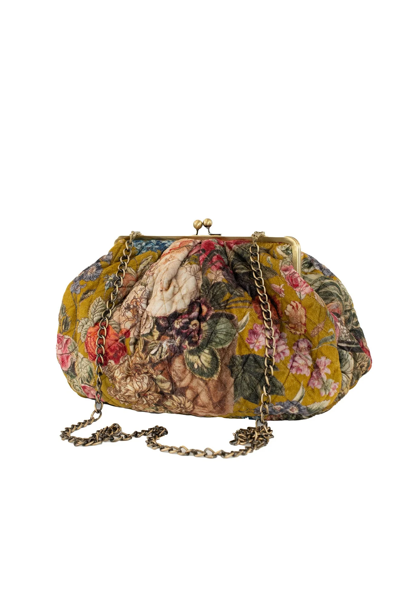 Primula Gold Quilted Velvet Kiss Lock Bag - Image 5