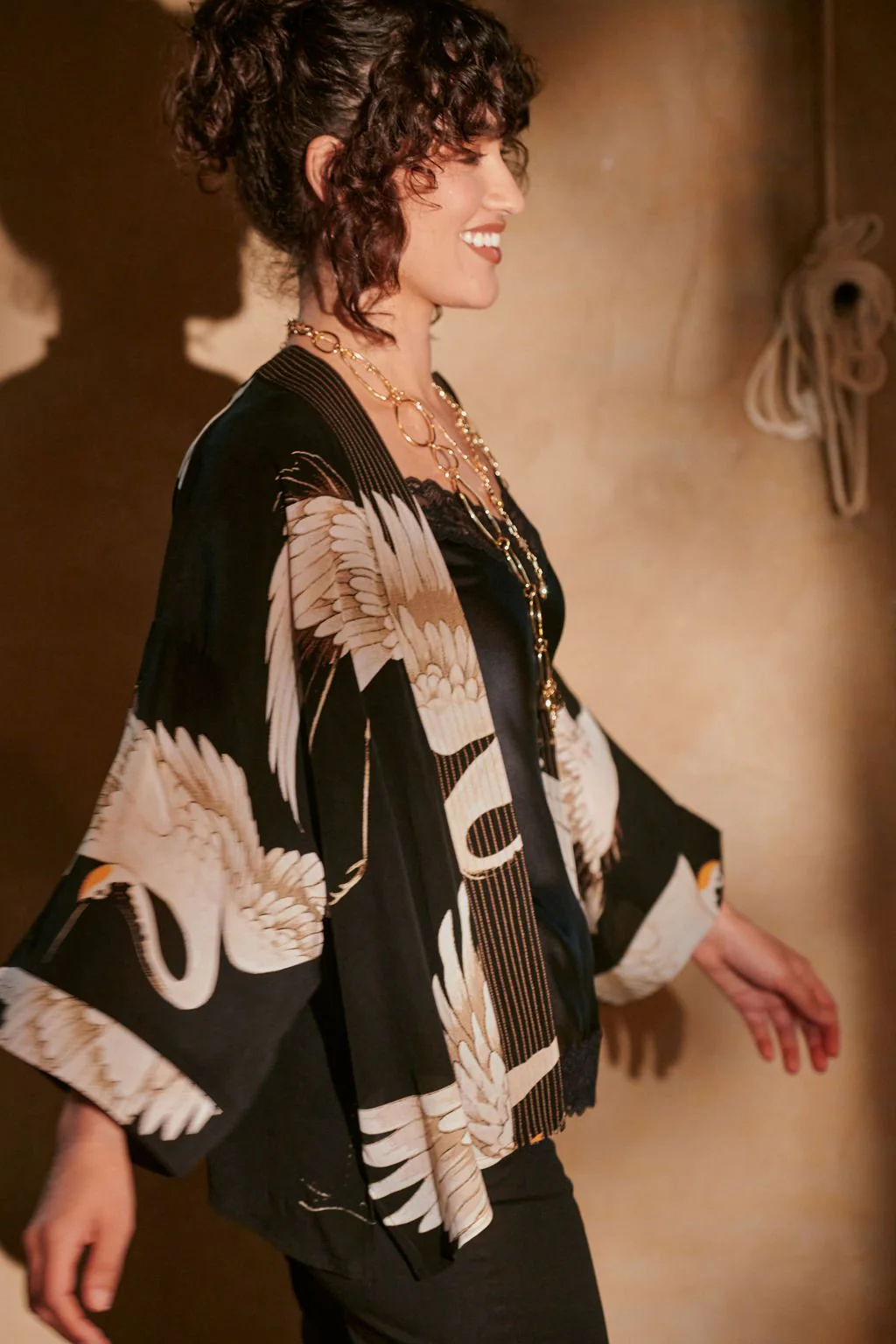 Stork Black Crepe Kimono - Image 3