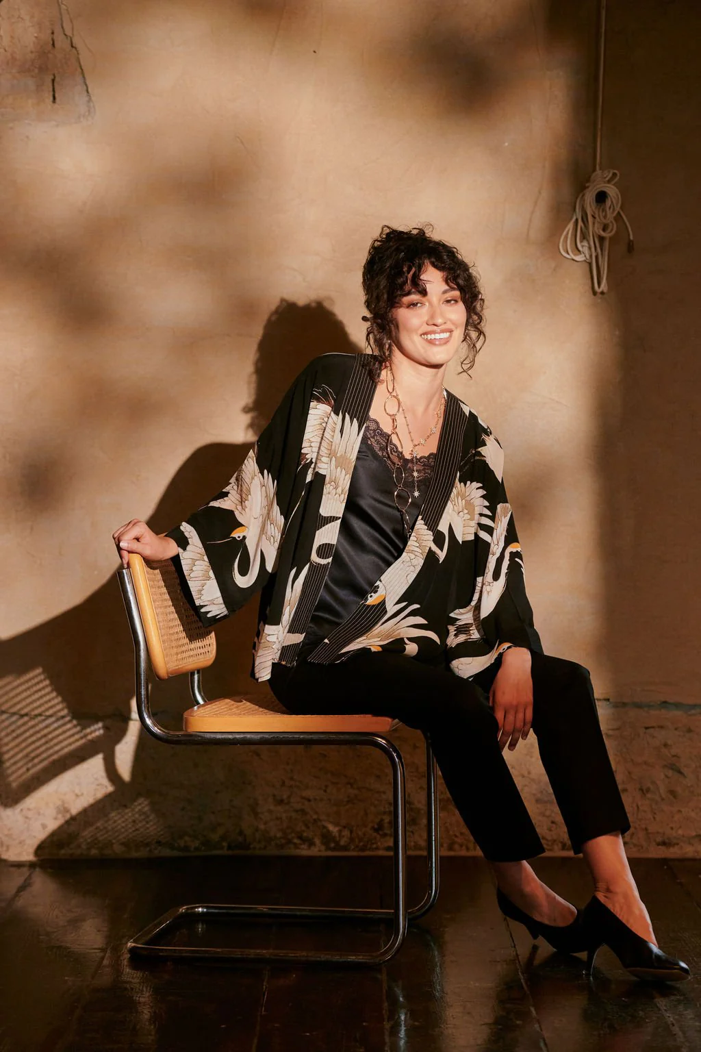 Stork Black Crepe Kimono - Image 4