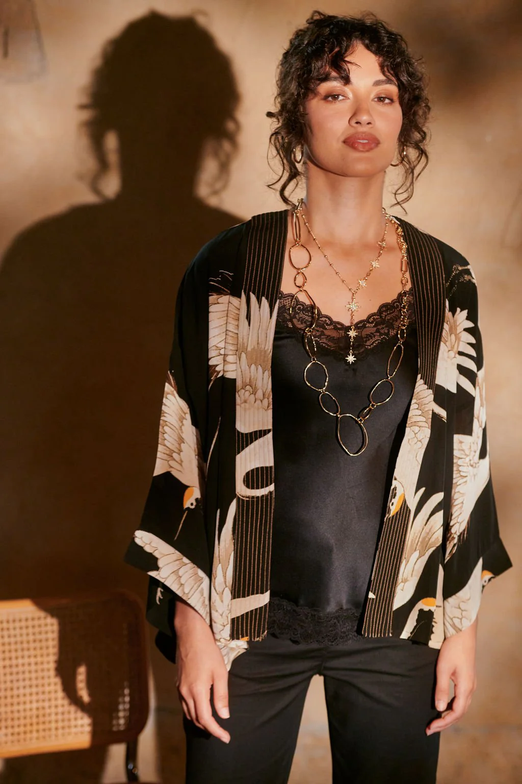 Stork Black Crepe Kimono - Image 5